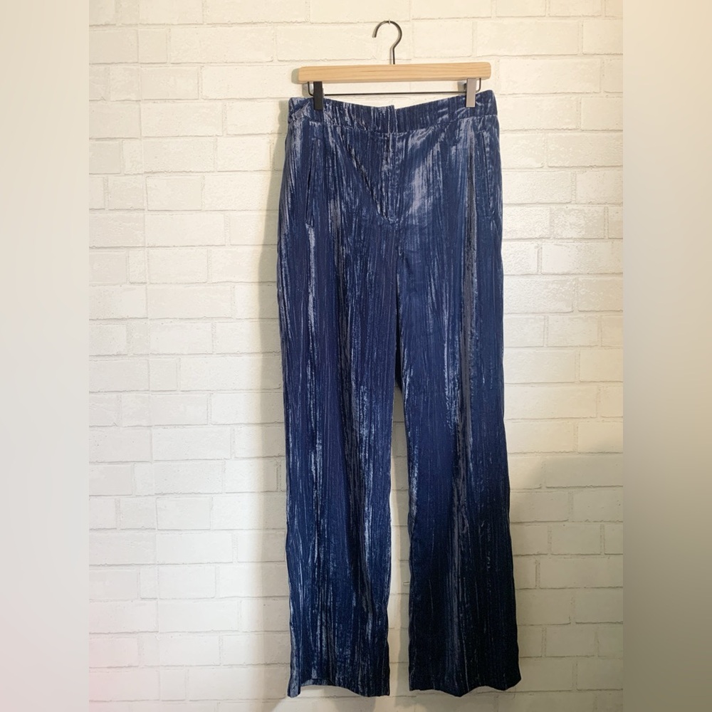 Topshop High Waist Cobalt Blue Crushed Velvet Soft Ribbed Trouser Pants
